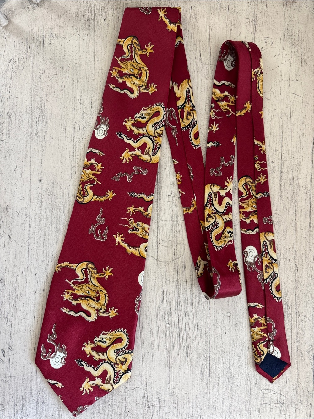 Fuhua Silk Red Gold Chinese Dragon Brocade Necktie Oriental Wedding Lunar NY